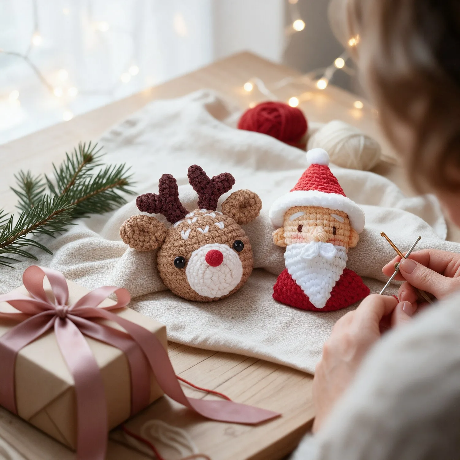 Kit Amigurumi Rena e Papai Noel (2 enfeites)