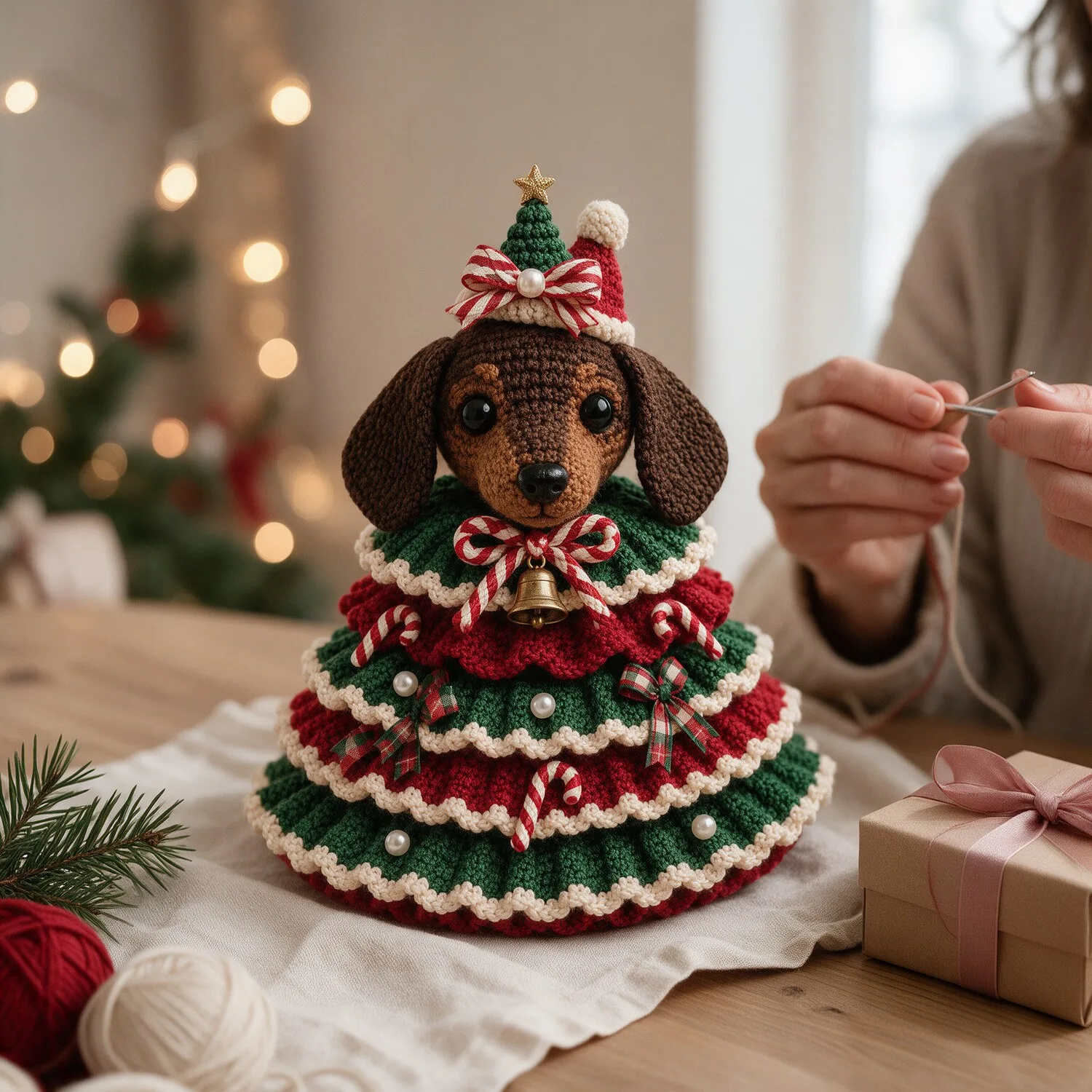 Kit Árvore de Natal de Crochê com Bichinho