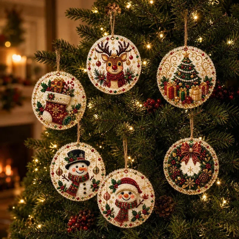 Kit Enfeites de Natal com Pintura de Diamantes (6 peças)